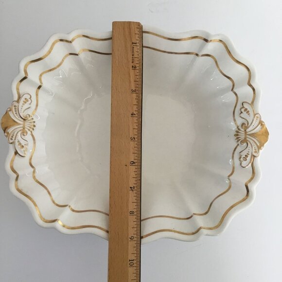 Antique DAVENPORT Pottery Scalloped Gold Trim Serving Bowl England c.19thC 9.5" - Picture 2 of 7